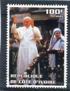 Ivory Coast 2003 POPE JOHN PAUL II Mother Teresa rStamp Perforated Mint (NH)