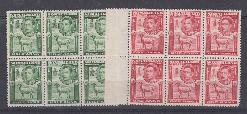 Somaliland KGVI 1942 1/2a 1a Blocks Of 6 SG105/106 MNH BP1022 