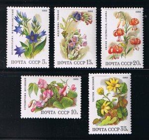 CAMPANULA Flowers = full set of 5 = Russia 1988 #5687-91 MNH