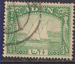 Aden 1937 KGV1 1/2 An Yellow Green Dhow SG 1 ( B1093 )