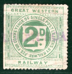 GB GWR RAILWAY 2d Letter Stamp Great Western Used {samwells-covers}BROWN155