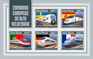 Guinea-Bissau - 2018 European Speed Trains - 5 Stamp Sheet - GB18209a