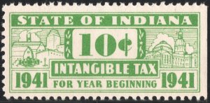 SRS IN D67 10¢ Indiana Intangible Tax Revenue Stamp (1941) MNH