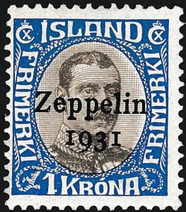 Zeppelin Iceland Stamps.  30a, 1K & 2K., MH