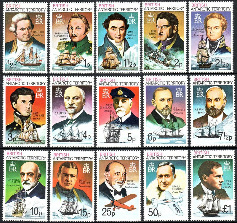 British Antarctic Territory 45-59, MNH. Polar Explorers, Ships, Planes, 1975-80