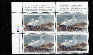 Canada #FWH10 (C887) plate block of 4, Wildlife Habitat, MNH, VF, CV$85.00