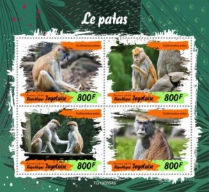 Togo - 2019 Patas Monkey on Stamps - 4 Stamp Sheet - TG190564a