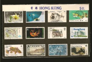 Hong Kong Souvenir Card of 12 Commemorative 1980's Stamps Used