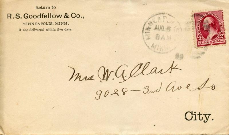 U.S. Small 2 Cent Bank Note on R. S. Goodfellow & Co (Target Predecessor) Cover