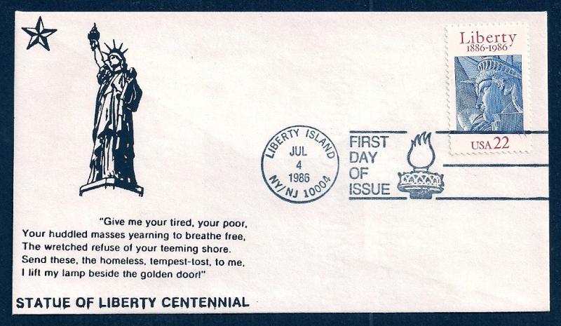 UNITED STATES FDC 22¢ Statue of Liberty 1986 Cacheted