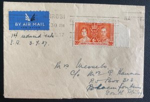 1937 Nairobi Kenya British KUT Airmail cover to Bloemfontein South Africa