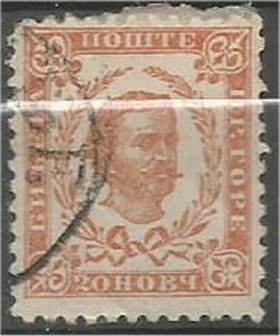 MONTENEGRO 1894, used 20n, Prince Nicholas I Scott 39