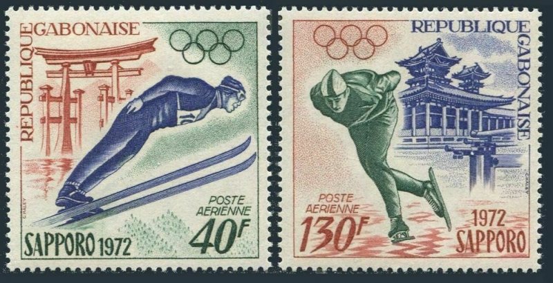 Gabon C121-C122,C122a,MNH.Michel 454-455, Bl.23. Olympics Sapporo-1972.Ski jump,