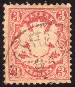 1870, Germany Bavaria, 3Kr, Used, Sc 24