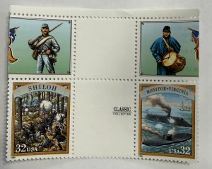 CUS 1995 32c Civil War block of 4- horizontal gutter #2975 MNH MINT