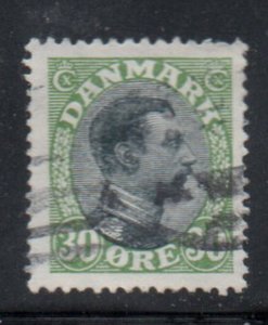 Denmark Sc 111 1918 30 ore green &  black Christian X  stamp used