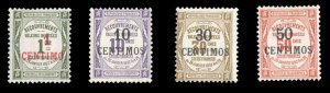 French Colonies, French Morocco #J6-9 Cat$179, 1909-10 Surcharges, set of fou...