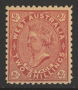 WESTERN AUSTRALIA 1902 QV 2/- bright red on yellow, perf 11. ACSC W60 cat $400