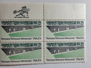 SCOTT #2109 BLOCK OF 4 VIET NAM VETERANS MEMORIAL MINT NEVER HINGED BEAUTIFUL