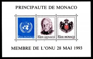 MONACO - 1993 ADMISSION TO UNITED NATIONS UNO - MIN. SHEET - MINT NH