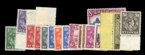 St. Lucia #110-126 Cat$50.95 (for hinged), 1938-48 George VI, complete set, l...