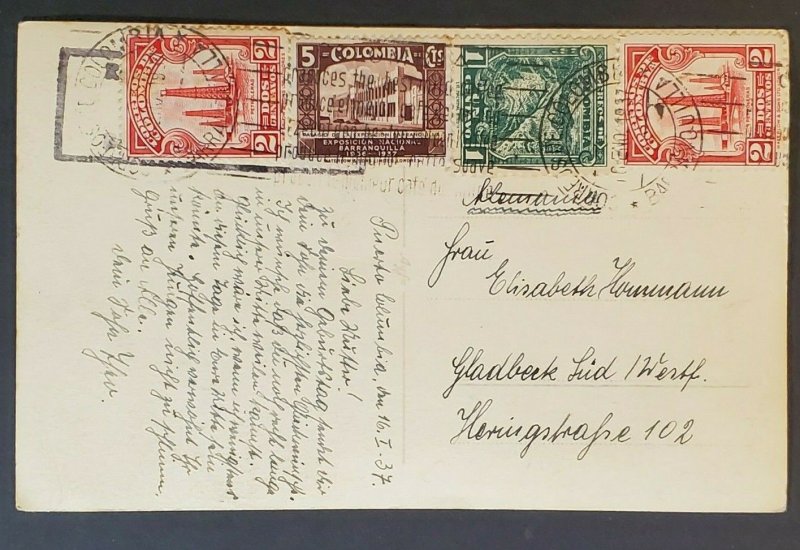 1937 Colombia to Netherlands Multi Franking Real Picture Postcard Air Mail Cover