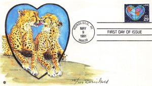 2535 29c LOVE FDC 1991 - Doris Gold hand painted