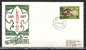 Lesotho, Scott cat. 44. 60th Anniversary of Scouting on a First day Cover.