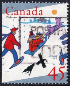 Canada SC#1627asL 45¢ Christmas: Children Tobogganing Booklet Single (1996) Used