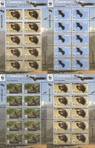 Kyrgyzstan 2014 WWF Black vulture Aegypius monachus set of 4 perf sheetlets MNH