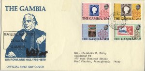 Gambia 394-97 (fdc, small piece of tape on front top center) Rowland Hill (1979)