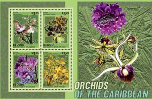 BEQUIA 2014 - ORCHIDS OF THE CARIBBEAN - SHEET OF 4 STAMPS (#2) - MNH