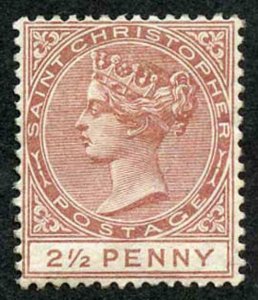 St Christ SG15 2 1/2d Deep Red-brown Wmk CA Perf 14 Fresh Mint (hinge remainder)