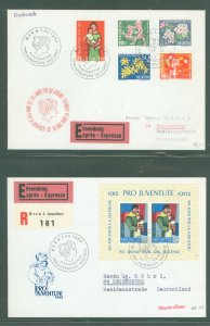 Switzerland B318-23 1962 Semi-postals FDC Nice cacheted registered set and S/S FDC. Zumstein = 24 SFr