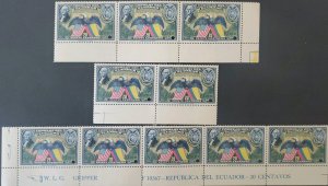 OH) 1938 ECUADOR, PUNCH, PORTRAIT WASHINGTON, AMERICAN EAGLE AND FLAGS,  GRIPPER