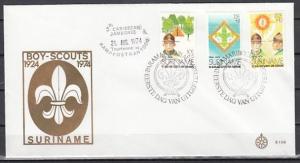 Suriname, Scott cat. B208-B210. 50th Scout Anniversary issue. First day cover. *