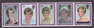 Great Britain # 1795a, Princess Diana Strip of Five, NH, 1/2 Cat.