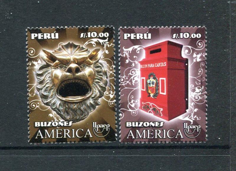 Peru 1803-1804, MNH, America UPAEP Mailboxes Postal Service Art 2011. x29654