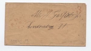 1850s Brandon VT red CDS, paid and 3 rate handstamp stampless cover [6432.79]