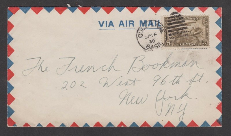 1929 Gull Lake, SK., duplex SP 16. 5c  C1 airmail stamp, to New York, U.S.A.