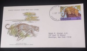 EL)1976 LIBERIA, WORLD WILDLIFE FUND, WWF, AFRICAN FAUNA, LEOPARD, FDC