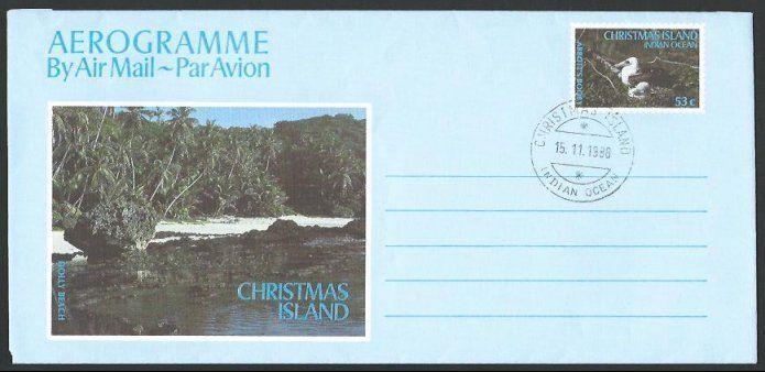 CHRISTMAS IS 1988 53c Abbot's Booby, Bird, aerogramme - cds cancel.........10912