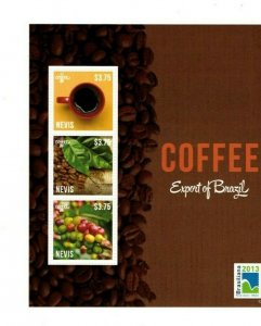 Nevis - 2013 - Coffee-Export of Brazil  - Sheet of Three  - MNH