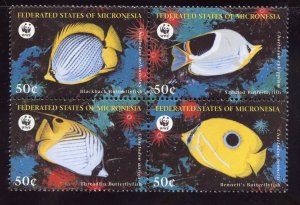 Micronesia 274 MNH, WWF Tropical Fish Block of 4 from 1997.