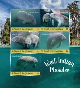 Saint Vincent 2019 - West Indian Manatee - Marine Life - Sheet of 5 stamps- MNH