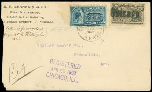 1893 S/L Chicago Cancel, Fire Ins. C/C, SC #237 Forw'd #E2 SD to GREENFIELD ARK!