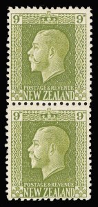 New Zealand 1915 KGV 9d sage-green Mixed Perfs vertical pair MNH. SG 429f.