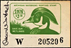 MI1 1976 Michigan 1st State Duck Stamp-(Warbach)-RARE Artist Signed-Offer?