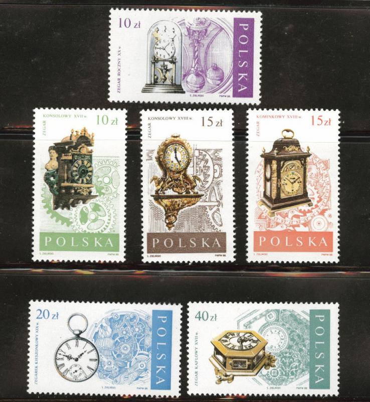 Poland Scott 2849-2854 MNH** Clock stamp set 1988