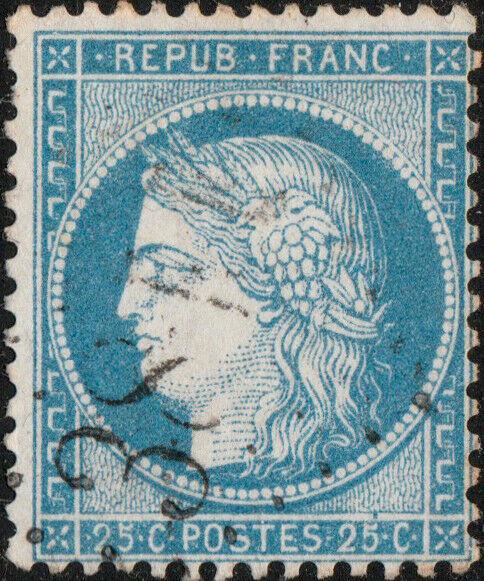 FRANCE - Yv.60A 25c bleu (type I) obl GC (indéchiffrable) - TB